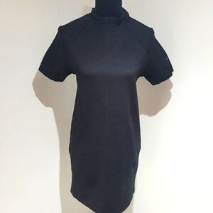 Mango Women's High Neck Short Sleeve Mini Dress XS Black Stretch Chic Minimalist